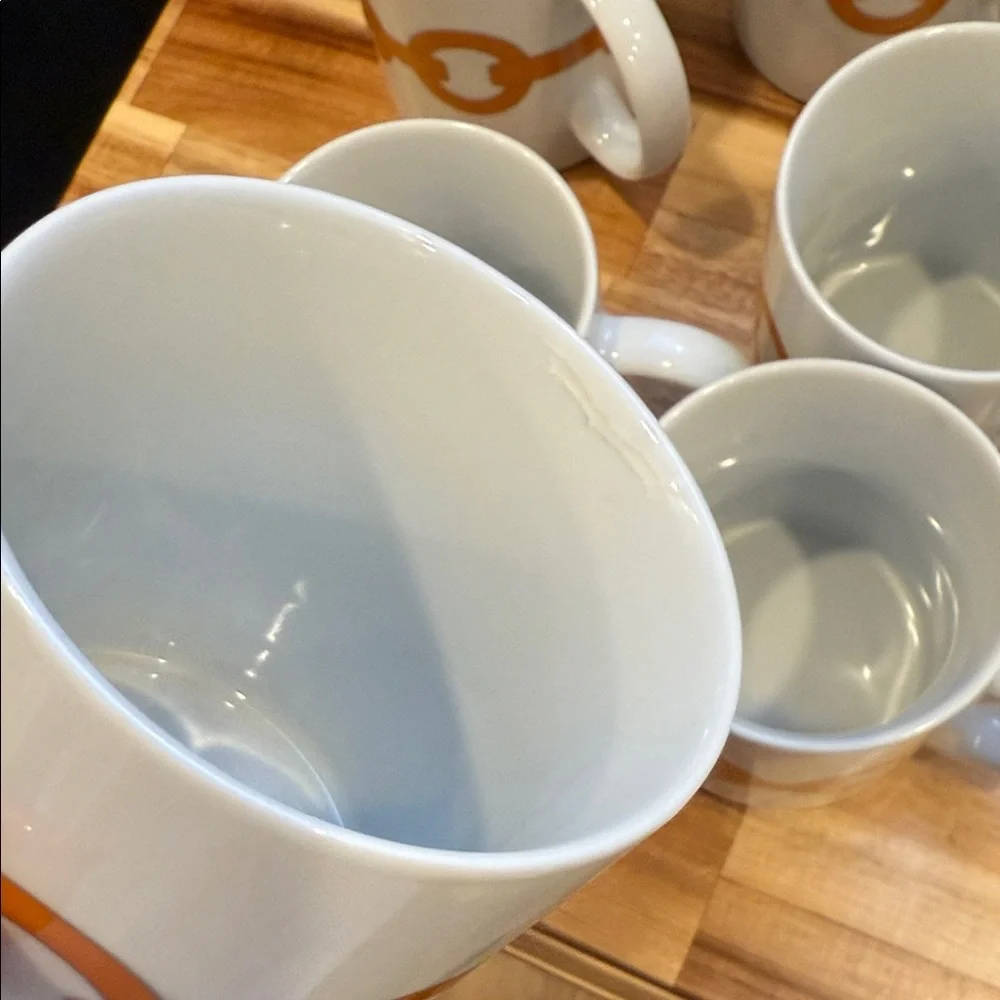 Jonathan Adler Happy Chic Retro MCM White Mugs with Orange Chain Design (8)